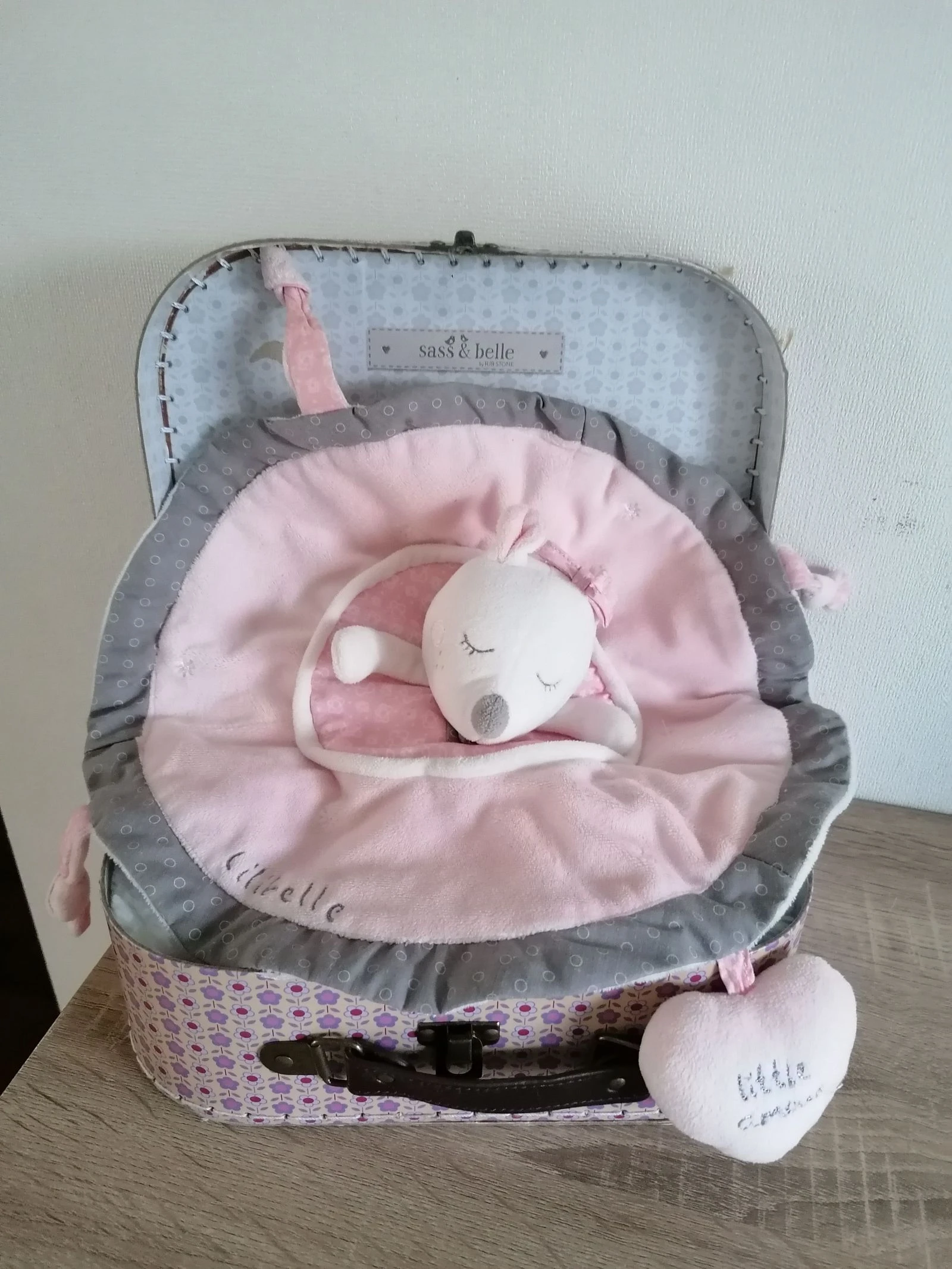 Doudou plat tête et rond tête de souris, rose, sauthon lilibelle 
